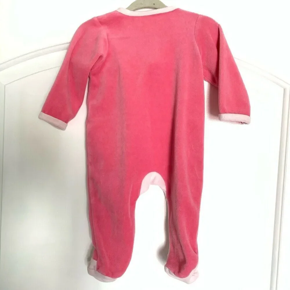 SUCRE D'ORGE Velour Boutique Baby Girl Sleeper One-Piece Outfit Pink 6 Months